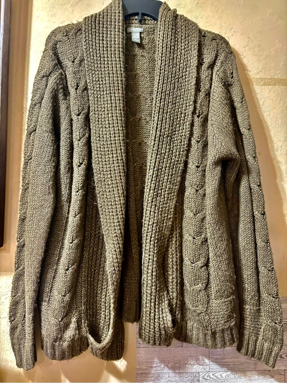 Charlotte Russe Olive Cable Knit Open-Front Cardigan